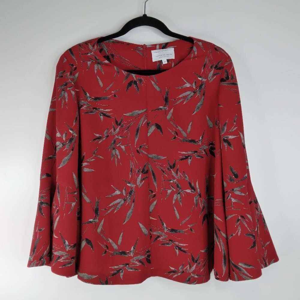 Veronika Maine Bell Sleeve Round Neck Red Top Size 14